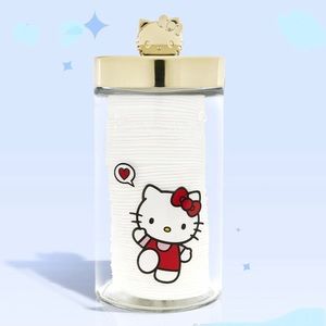 NWT The Crème Shop x Hello Kitty tall glass jar with cotton rounds.